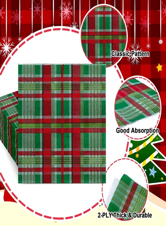 Whaline 100 Pack Christmas Paper Napkins Buffalo Plaid Pattern Disposable Napkins Christmas Red Green Checkered Decorative Napkins for Holiday Dinner Party Supplies, 6.5 x 6.5 Inch - Image 4